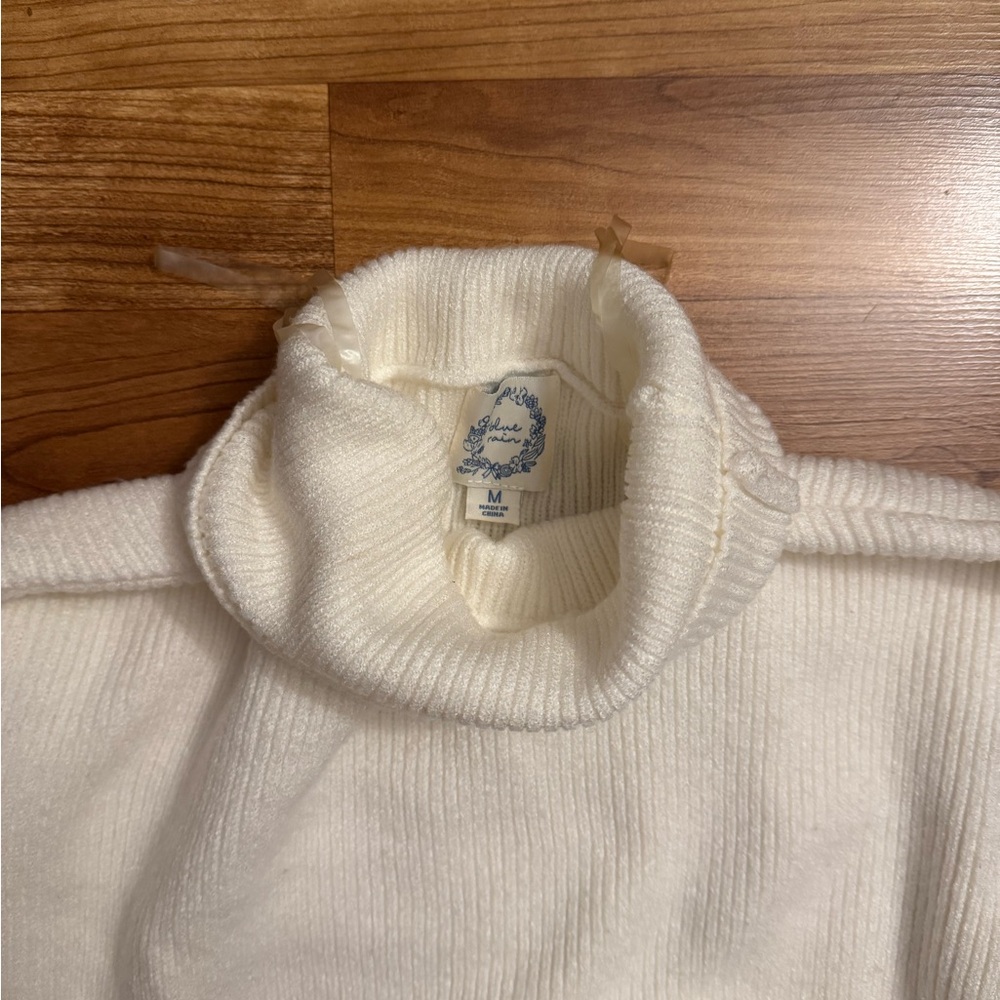 Francesca's Collections Blue Rain White Turtleneck Sweater - Picture 2 of 3
